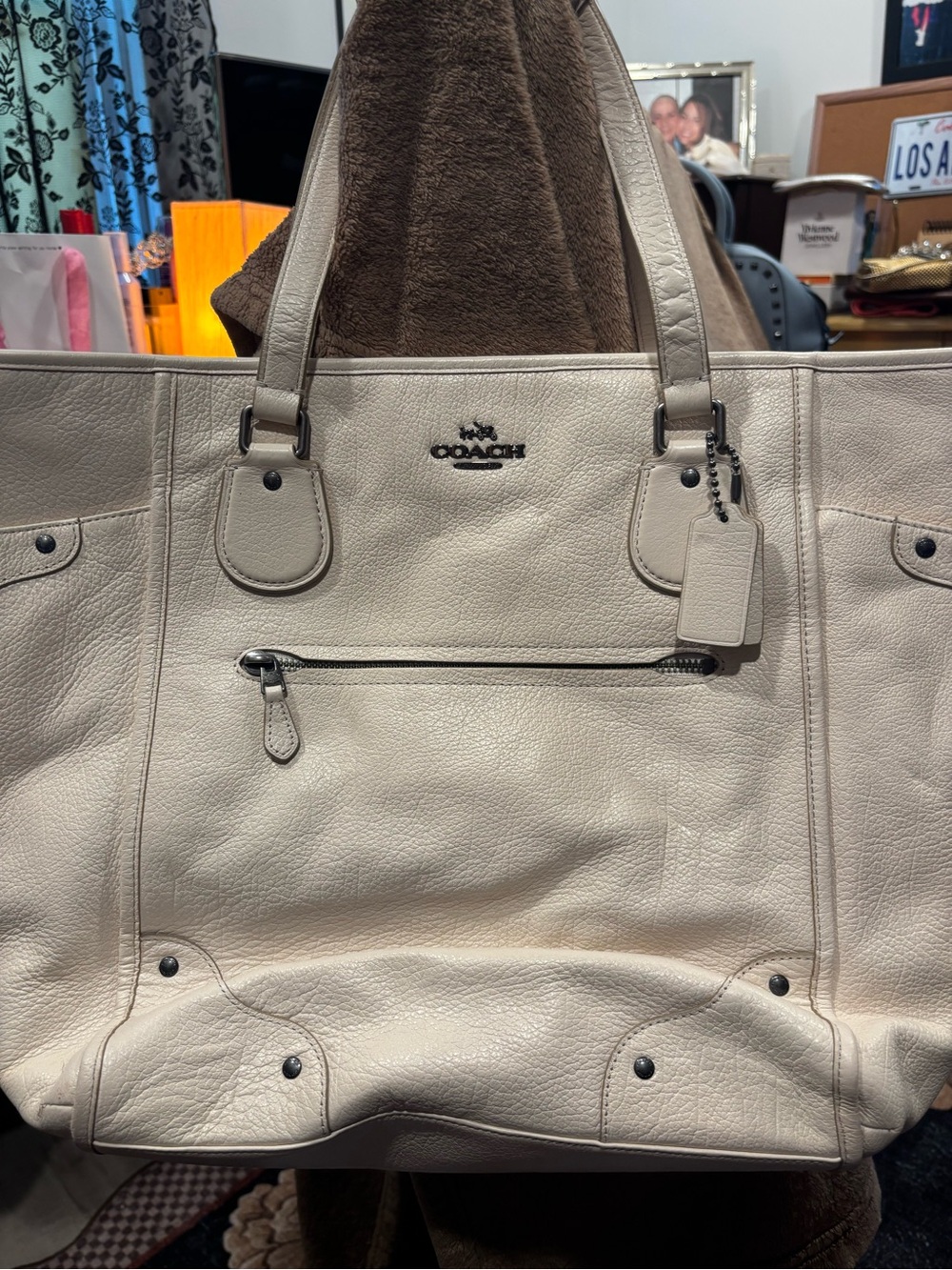 Coach Pebbled Leather Tote Bag in wall to wall Cream - Big!
